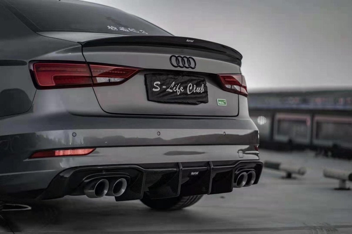Audi S3 A3 S-line (with s-line bumper) 8V.5 2017 2018 2019 2020 With Aftermarket Parts - V1 Without LED Light Style Rear Diffuser Pre-preg Carbon Fiber from Karbel Carbon