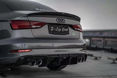 Audi S3 A3 S-line (with s-line bumper) 8V.5 2017 2018 2019 2020 With Aftermarket Parts - V1 Without LED Light Style Rear Diffuser Pre-preg Carbon Fiber from Karbel Carbon