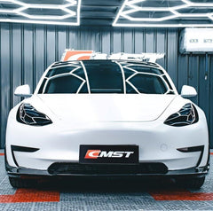 Tesla Model 3 Performance Long Range Standard Base 2017-2023 with Aftermarket Parts - V4 Style Front Lip Splitter Carbon Fiber / FRP from CMST Tuning