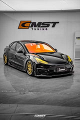 Tesla Model 3 Performance Long Range Standard Base 2017-2023 with Aftermarket Parts - V5 Style Front Lip Splitter Carbon Fiber / FRP from CMST Tuning