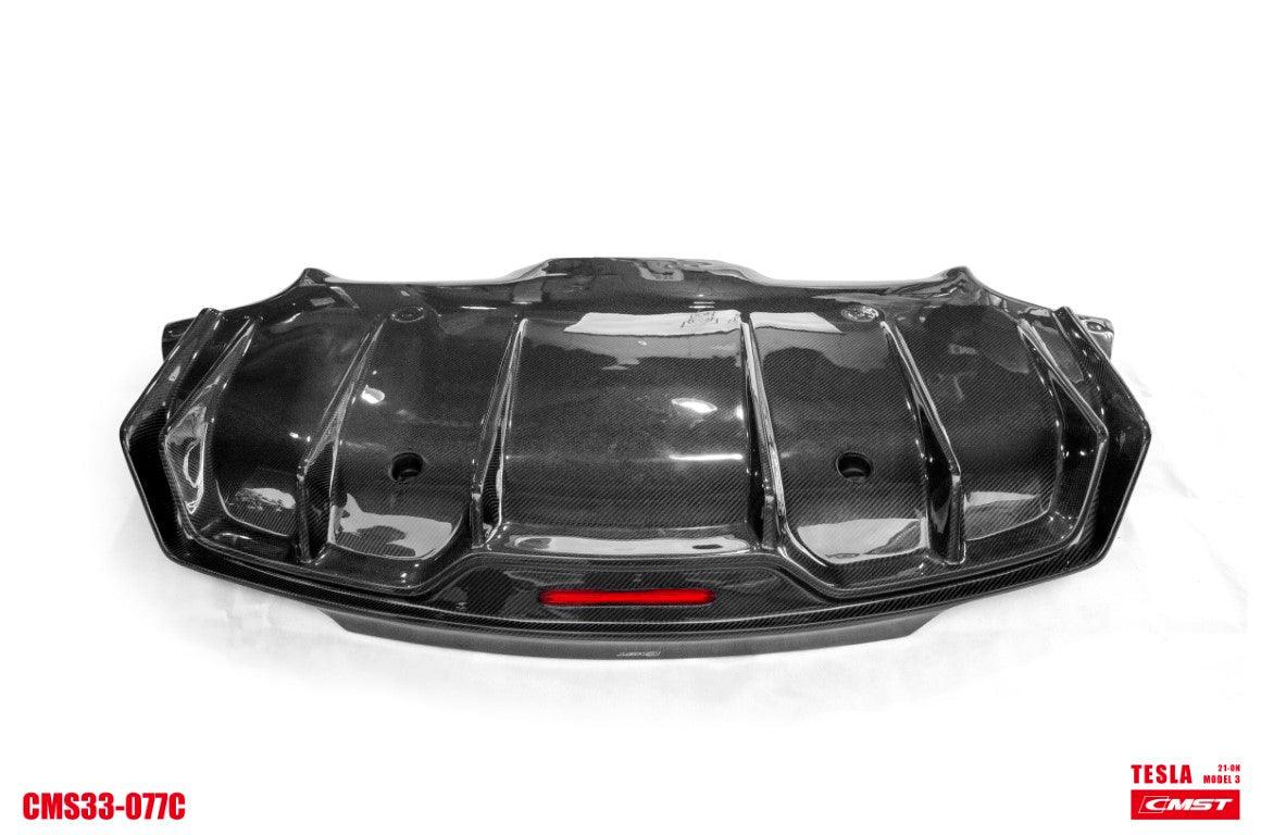 Tesla Model 3 Performance Long Range Standard Base 2017-2023 with Aftermarket Parts - V5 Style Rear Diffuser & Canards Carbon Fiber / FRP from CMST Tuning