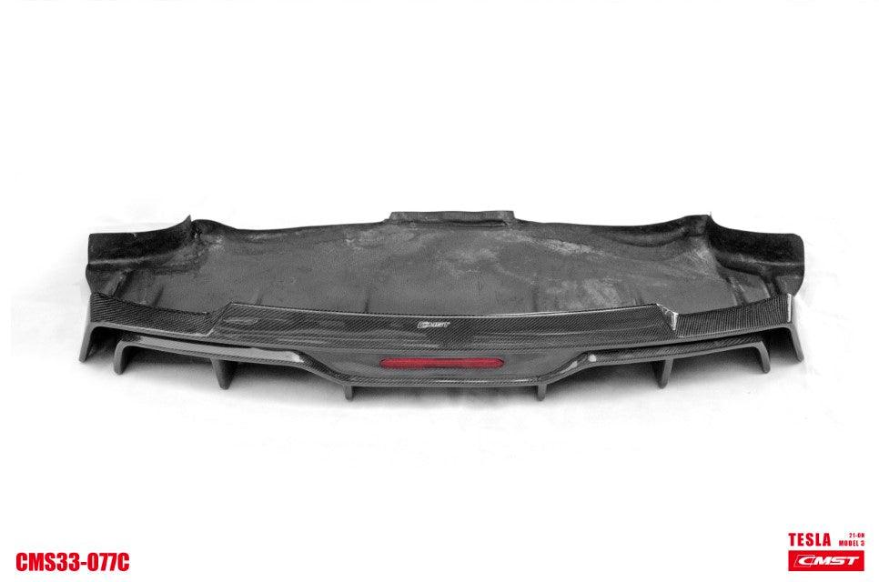 Tesla Model 3 Performance Long Range Standard Base 2017-2023 with Aftermarket Parts - V5 Style Rear Diffuser & Canards Carbon Fiber / FRP from CMST Tuning