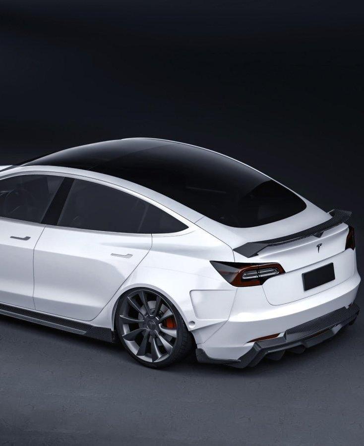 Tesla Model 3 Performance Long Range Standard Base 2017-2023 with Aftermarket Parts -V5 Style Rear Spoiler Wing Carbon Fiber / FRP from CMST Tuning