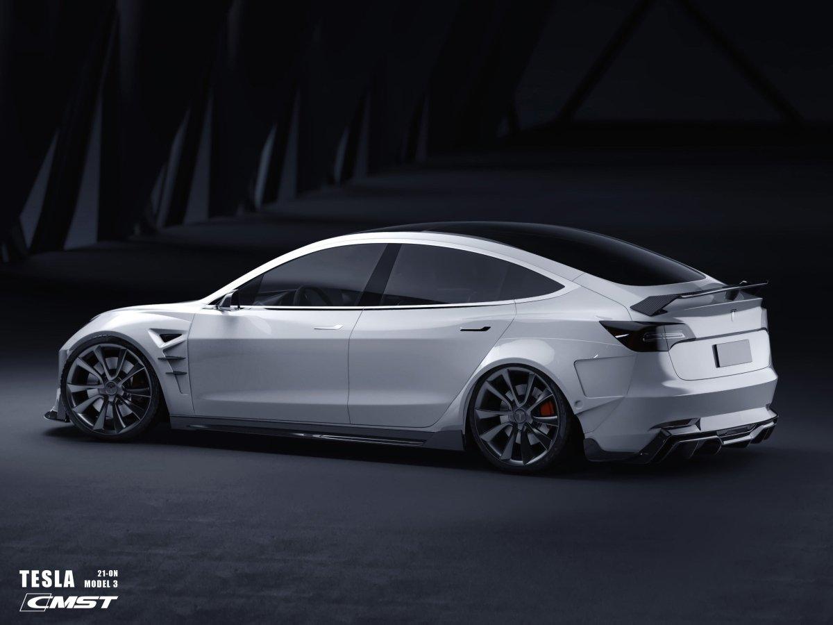 Tesla Model 3 Performance Long Range Standard Base 2017-2023 with Aftermarket Parts - V4 Style Side Skirts Carbon Fiber / FRPfrom CMST Tuning
