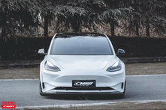 Tesla Model 3 Performance Long Range Standard Base 2017-2023 with Aftermarket Parts - V2 Style Front Bumper & Lip Splitter Carbon Fiber / FRP from CMST Tuning