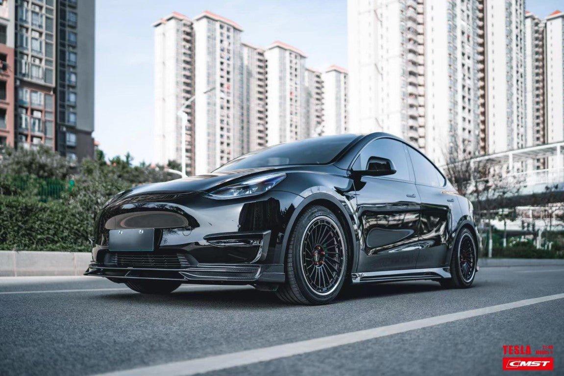 Tesla Model Y Performance AWD Long Range RWD Standard 2020-ON with Aftermarket Parts - V3 Style Front Lip Splitter Carbon Fiber / FRP from CMST Tuning