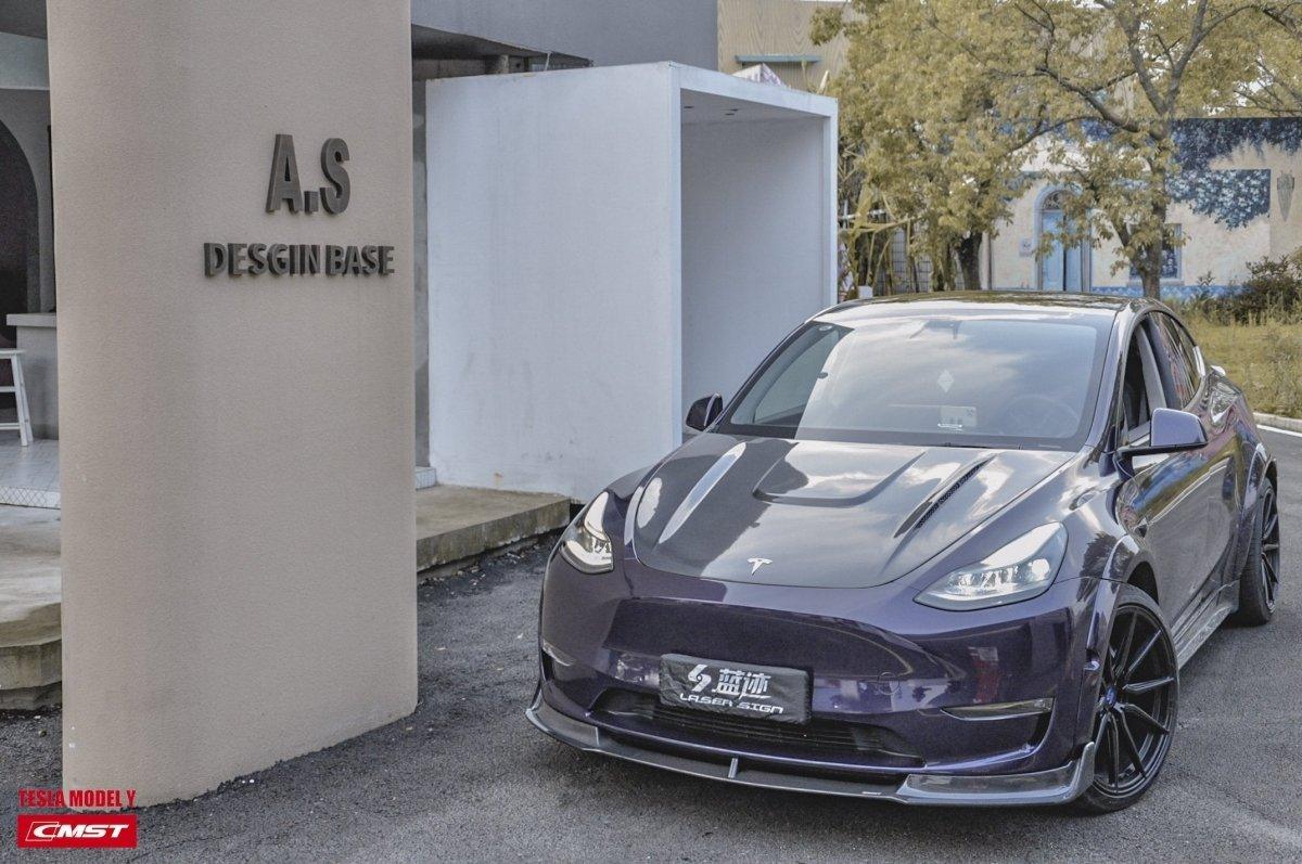 Tesla Model Y Performance AWD Long Range RWD Standard 2020-ON with Aftermarket Parts - V1 Style Hood Bonnet Carbon Fiber / FRP from CMST Tuning 
