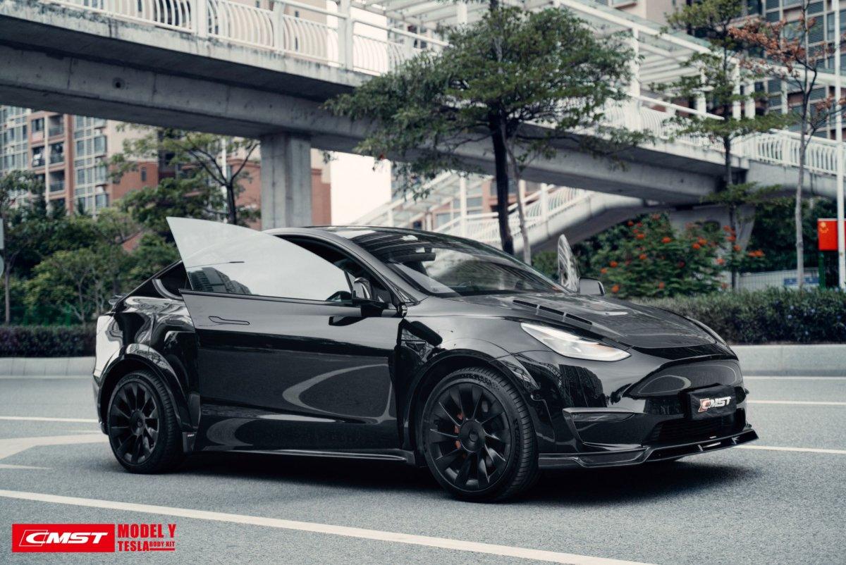 Tesla Model Y Performance AWD Long Range RWD Standard 2020-ON with Aftermarket Parts - V1 Style Hood Bonnet Carbon Fiber / FRP from CMST Tuning 
