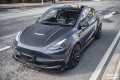 Tesla Model Y Performance AWD Long Range RWD Standard 2020-ON with Aftermarket Parts - V1 Style Hood Bonnet Carbon Fiber / FRP from CMST Tuning 
