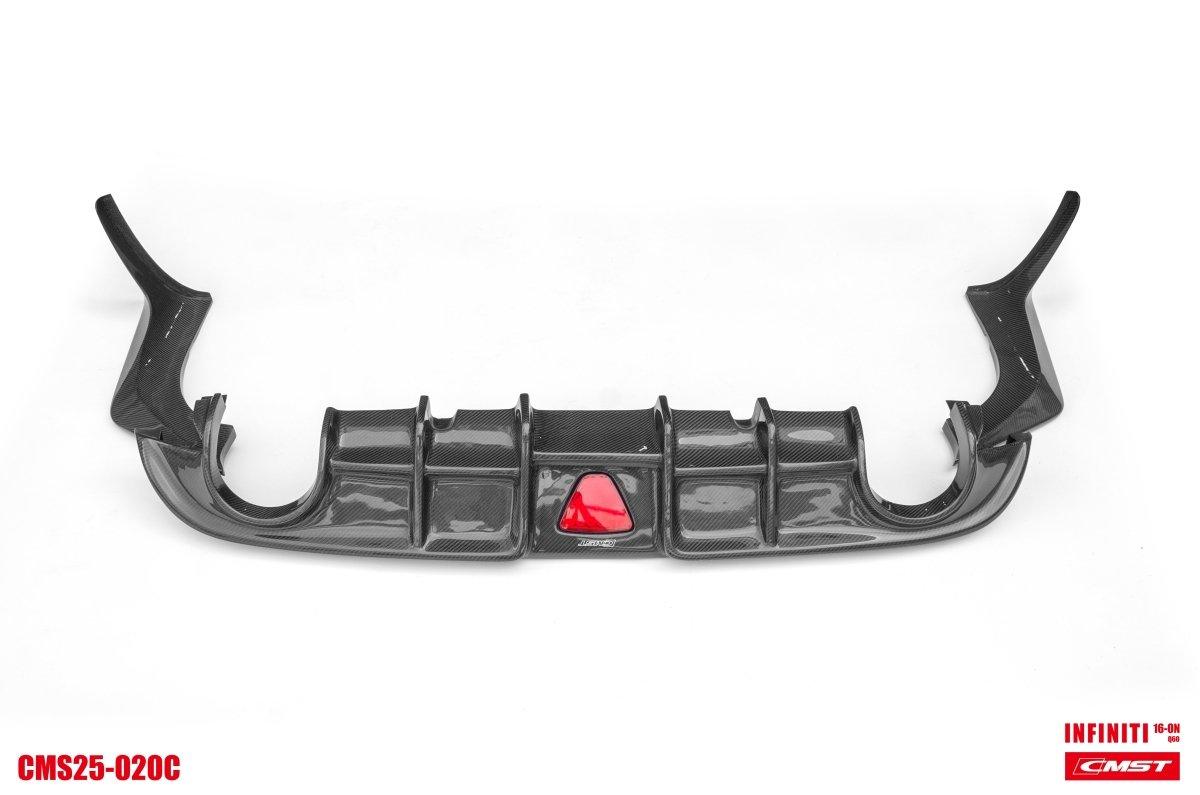 Infiniti Q60 Red Sport 400 Premium Luxe Sport Pure 2017-2022 with Aftermarket Parts - Rear Diffuser & Canards Carbon Fiber from CMST Tuning
