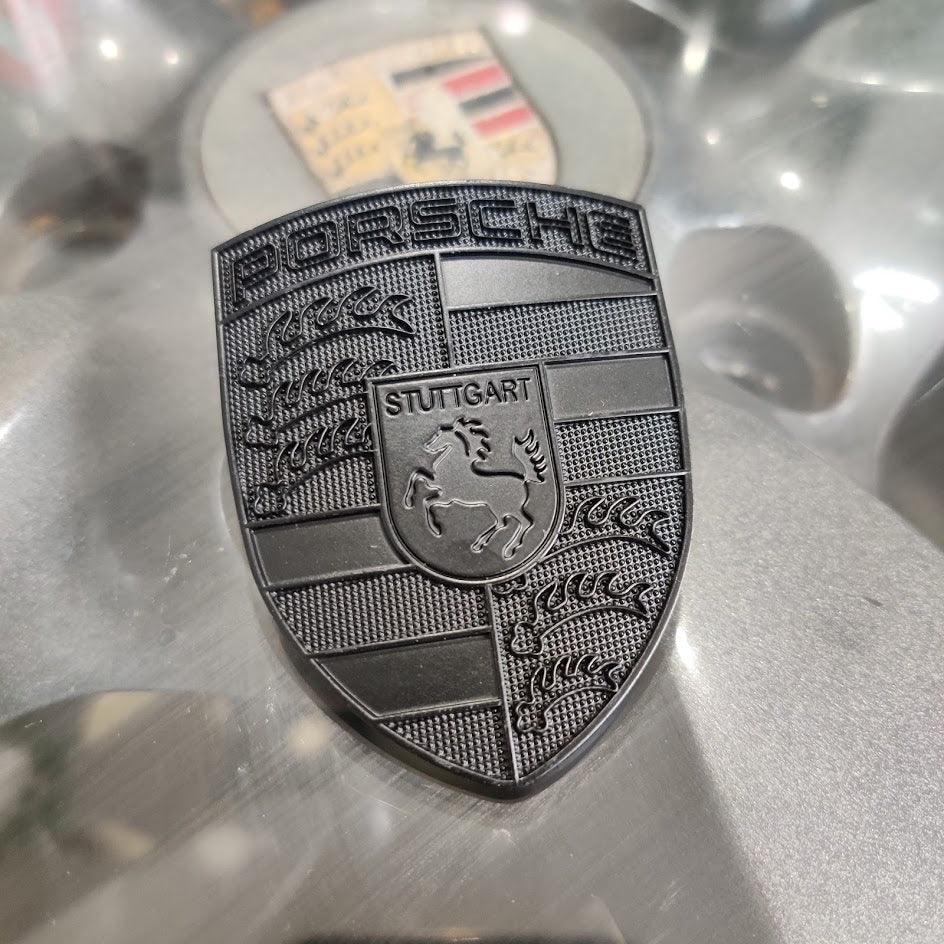 Porsche Crest Emblem Badge - Blacked Out Metal - Performance SpeedShop