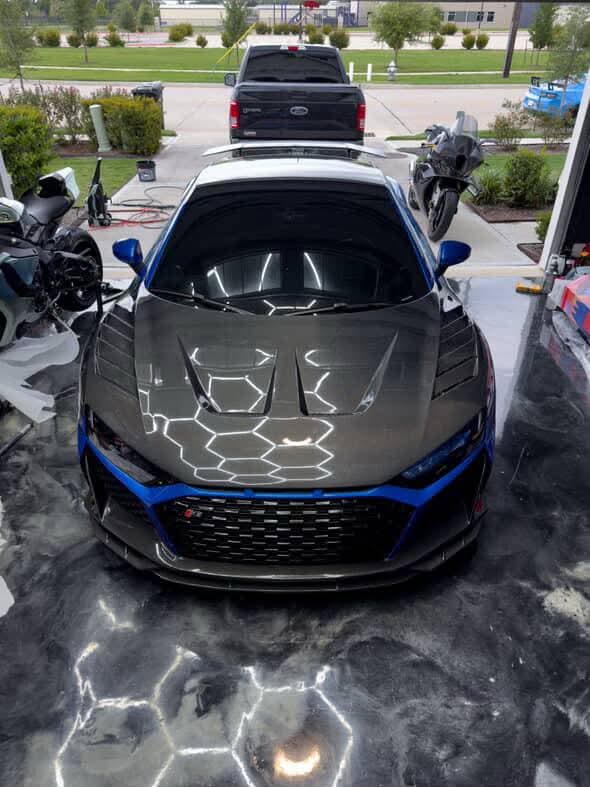 Audi R8 Gen 2 2017 2018 2019 2020 2021 2022 2023 with Aftermarket Parts - AE Style Hood Bonnet Double-sided Carbon Fiber / Partial Carbon Fiber from ArmorExtend