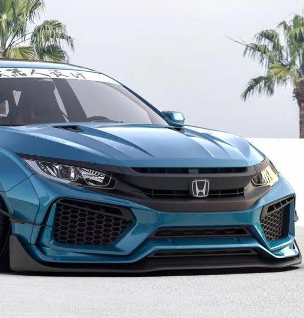 Honda Civic 10th Gen FC1 FC2  FC5 FC6 2016 2017 2018 2019 2020 2021 & Civic 10th Gen FC3 FC4 2017 2018 2019 2020 2021 & Civic 10th Gen FK7 2017 2018 2019 2020 2021 with Aftermarket Parts - Front Bumper & Front Lip Carbon Fiber / FRP from Robot Craftsman