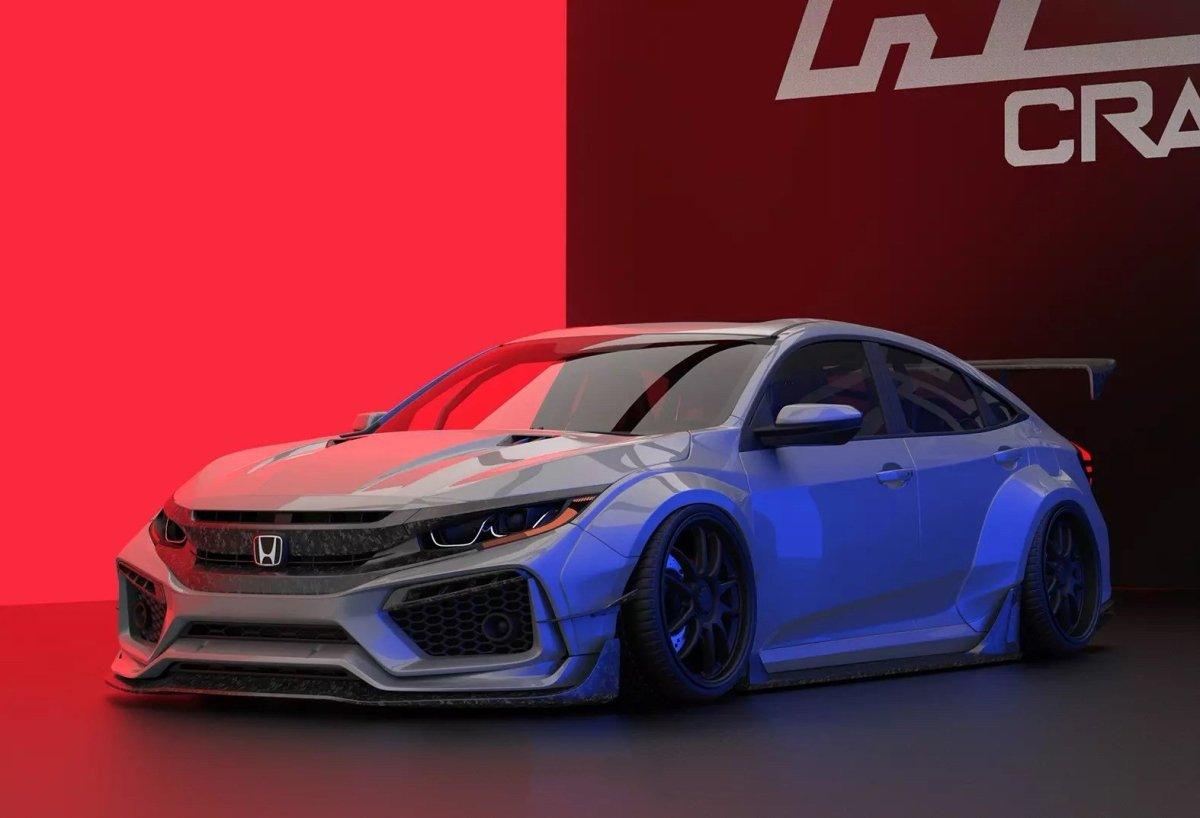 Honda Civic 10th Gen FC1 FC2  FC5 FC6 2016 2017 2018 2019 2020 2021 & Civic 10th Gen FC3 FC4 2017 2018 2019 2020 2021 & Civic 10th Gen FK7 2017 2018 2019 2020 2021 with Aftermarket Parts - Front Bumper & Front Lip Carbon Fiber / FRP from Robot Craftsman