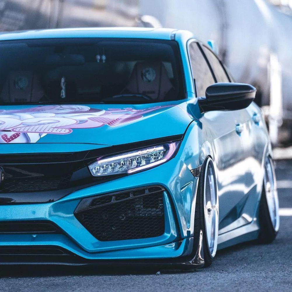 Honda Civic 10th Gen FC1 FC2  FC5 FC6 2016 2017 2018 2019 2020 2021 & Civic 10th Gen FC3 FC4 2017 2018 2019 2020 2021 & Civic 10th Gen FK7 2017 2018 2019 2020 2021 with Aftermarket Parts - Front Bumper & Front Lip Carbon Fiber / FRP from Robot Craftsman