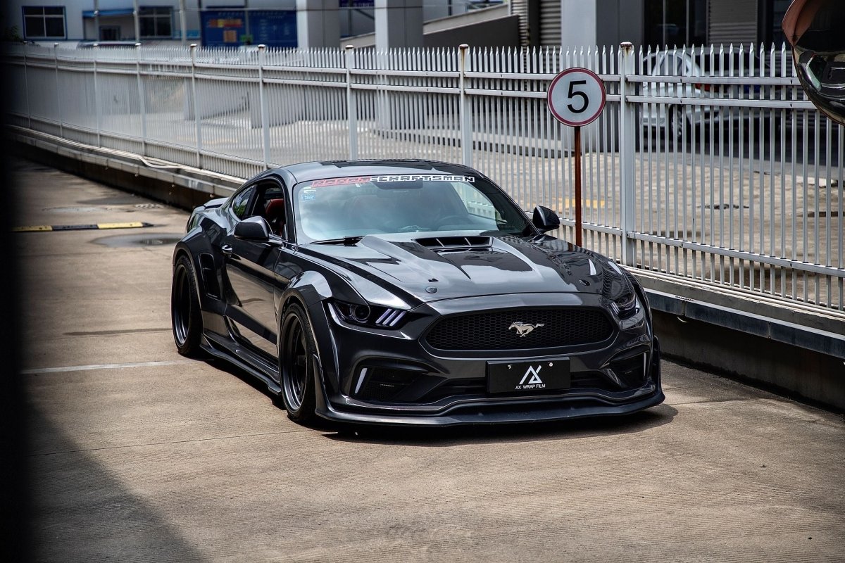 Ford Mustang Ecoboost V6 GT S550.1 2015 2016 2017 with Aftermarket Parts - "CAVALIER" Hood & Replacement Hood Carbon Fiber / FRP from Robot Craftsman