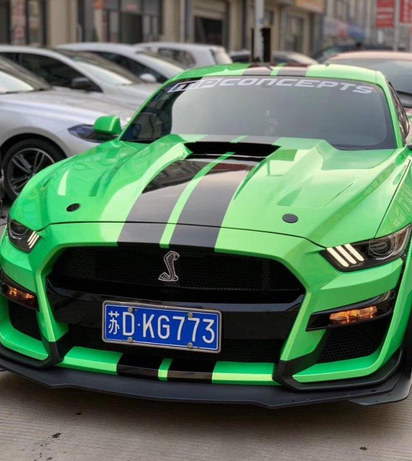 Ford Mustang Ecoboost V6 GT S550.1 2015 2016 2017 with Aftermarket Parts - "CAVALIER" Hood & Replacement Hood Carbon Fiber / FRP from Robot Craftsman