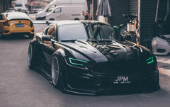 Ford Mustang Ecoboost V6 GT S550.1 2015 2016 2017 with Aftermarket Parts - CAVALIER Widebody Front Bumper & Lip & Replacement Front Lip Only Carbon Fiber / FRP from Robot Craftsman