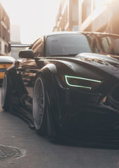 Ford Mustang Ecoboost V6 GT S550.1 2015 2016 2017 with Aftermarket Parts - CAVALIER Widebody Front Bumper & Lip & Replacement Front Lip Only Carbon Fiber / FRP from Robot Craftsman