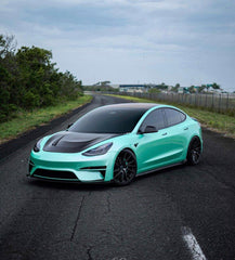 Tesla Model 3 Performance Long Range Standard Base 2017 2018 2019 2020 2021 2022 2023 with Aftermarket Parts - "Crypton" Hood Bonnet Carbon Fiber / FRP from Robot Craftsman
