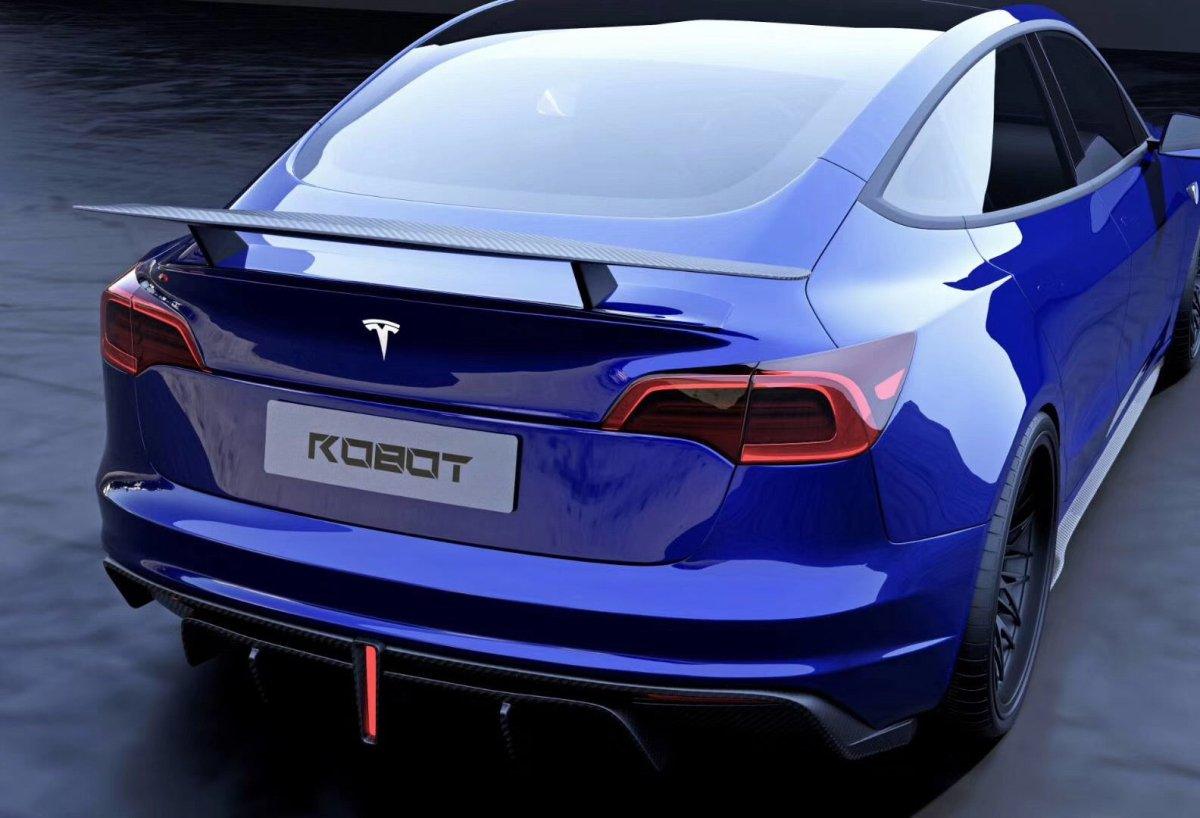 Tesla Model 3 Performance Long Range Standard Base 2017 2018 2019 2020 2021 2022 2023 with Aftermarket Parts - Crypton Rear Spoiler Wing Carbon Fiber / FRP from Robot Craftsman