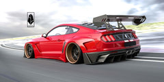 Ford Mustang Ecoboost V6 GT March1 Bullitt S550.1 S550.2 2015 2016 2017 2018 2019 2020 2021 2022 2023 with Aftermarket Parts - DAWN & DUSK Rear Bumper & Diffuser & Exhaust Tip Trim Carbon Fiber / FRP from Robot Craftsman