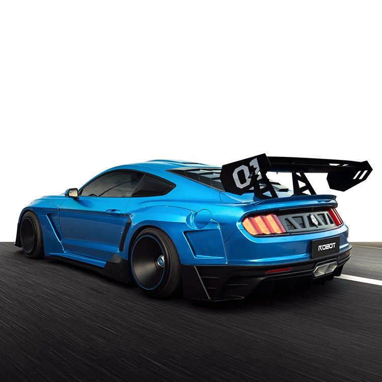 Ford Mustang Ecoboost V6 GT March1 Bullitt S550.1 S550.2 2015 2016 2017 2018 2019 2020 2021 2022 2023 with Aftermarket Parts - DAWN & DUSK Rear Bumper & Diffuser & Exhaust Tip Trim Carbon Fiber / FRP from Robot Craftsman