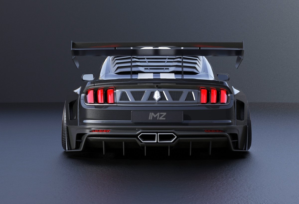 Ford Mustang Ecoboost V6 GT March1 Bullitt S550.1 S550.2 2015 2016 2017 2018 2019 2020 2021 2022 2023 with Aftermarket Parts - DAWN & DUSK Rear Bumper & Diffuser & Exhaust Tip Trim Carbon Fiber / FRP from Robot Craftsman