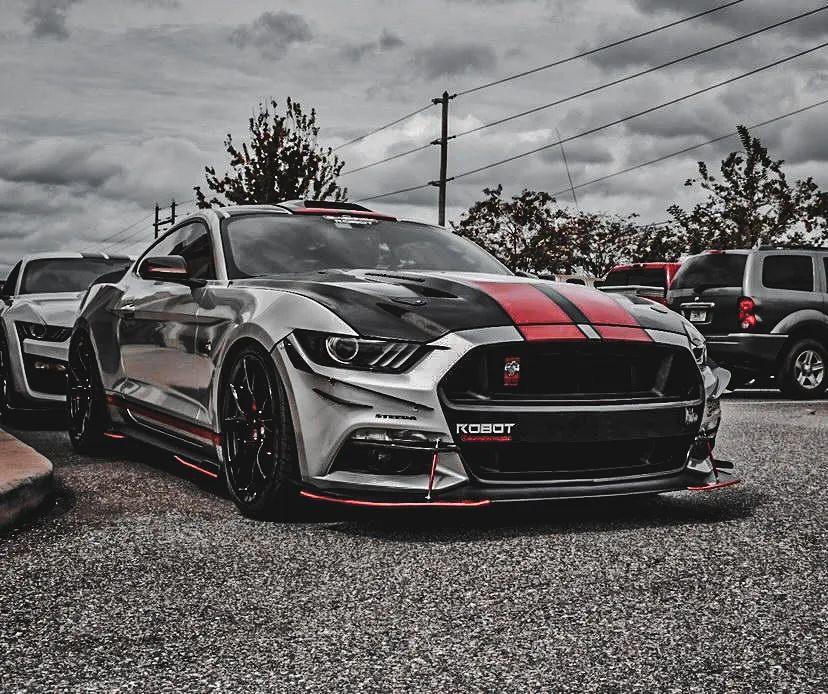 Mustang Ecoboost V6 GT March1 Bullitt S550.1 S550.2 2015 2016 2017 2018 2019 2020 2021 2022 2023 with Aftermarket Parts - "DAWN & DUSK" Roof Scoop Carbon Fiber / FRP from Robot Craftsman