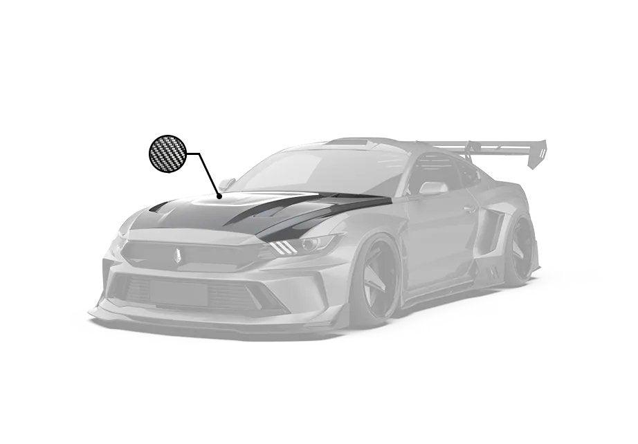 Ford Mustang Ecoboost V6 GT S550.1 2015-2017 & Mustang Ecoboost V6 GT March1 Bullitt S550.2 2018-2023 with Aftermarket Parts - "DAWN"  Hood Bonnet Carbon Fiber / FRP from Robot Craftsman