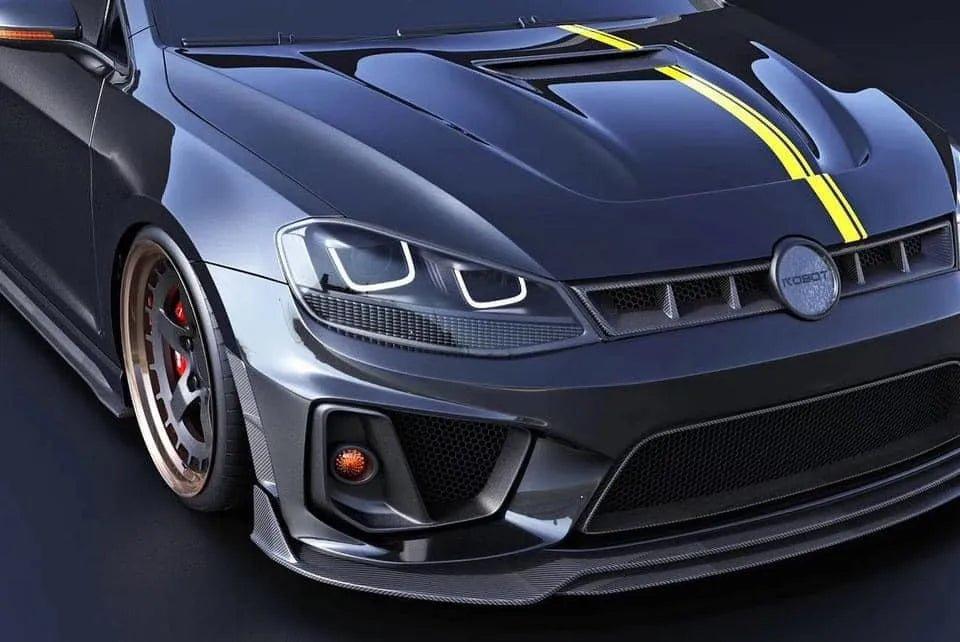 Volkswagen Golf R GTI Base MK7 MK7.5 2015 2016 2017 2018 2019 2020 2021 with Aftermarket Parts - Front Grill Replacement & ROBOT emblem cover Carbon Fiber / FRP from Robot Craftsman