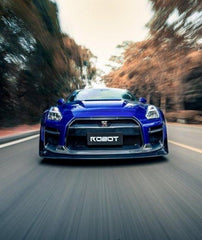 Nissan GTR Nismo Black Edition Track Edition Premium Base CBA DBA 2008 2009 2010 2011 2012 2013 2014 2015 2016 (for installation on 2017 2018 2019 2020 2021 2022 2023 2024 vehicles, 2008 2009 2010 2011 2012 2013 2014 2015 2016 hood is recommended) with Aftermarket Parts - "Godzilla" Narrow Body Front Bumper & Front Lip Carbon Fiber / FRP from Robot Craftsman