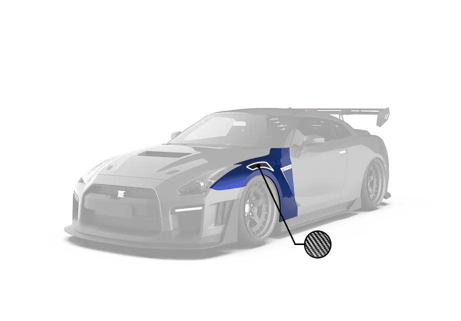 Nissan GTR Nismo T-Spec Black Edition Track Edition Premium Pure 2008 2009 2010 2011 2012 2013 2014 2015 2016 2017 2018 2019 2020 2021 2022 2023 2024 (slightly wider than stock, designed to be compatible with ROBOT CRAFTSMAN front bumper) with Aftermarket Parts - "Godzilla" Narrow Body Rear Front Fenders Carbon Fiber / FRP from Robot Craftsman