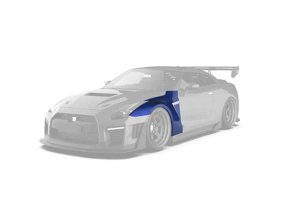 Nissan GTR Nismo T-Spec Black Edition Track Edition Premium Pure 2008 2009 2010 2011 2012 2013 2014 2015 2016 2017 2018 2019 2020 2021 2022 2023 2024 (slightly wider than stock, designed to be compatible with ROBOT CRAFTSMAN front bumper) with Aftermarket Parts - "Godzilla" Narrow Body Rear Front Fenders Carbon Fiber / FRP from Robot Craftsman
