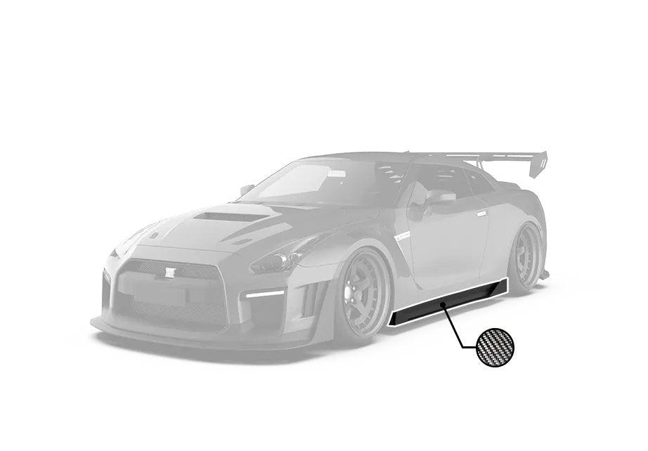 Nissan GTR Nismo T-Spec Black Edition Track Edition Premium Pure 2008 2009 2010 2011 2012 2013 2014 2015 2016 (product can be installed on 2017-2024 model year with slight modifications) with Aftermarket Parts - "Godzilla" Narrow Body Side Skirts Carbon Fiber / FRP from Robot Craftsman