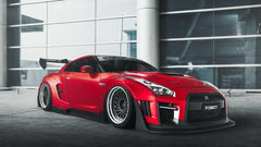 Nissan GTR Nismo Black Edition Track Edition Premium Base CBA DBA 2008 2009 2010 2011 2012 2013 2014 2015 2016 (for installation on 2017 2018 2019 2020 2021 2022 2023 2024 vehicles, 2008 2009 2010 2011 2012 2013 2014 2015 2016 hood is recommended) with Aftermarket Parts - "Godzilla" Widebody Front Bumper & Front Lip Carbon Fiber / FRP from Robot Craftsman