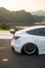 Tesla Model 3 Performance Long Range Standard Base 2017 2018 2019 2020 2021 2022 2023 with Aftermarket Parts - "Hacker" V3 Double Decker Rear Spoiler Wing Carbon Fiber / FRP from Robot Craftsman