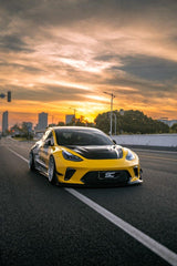 Tesla Model 3 Performance Long Range Standard Base 2017 2018 2019 2020 2021 2022 2023 with Aftermarket Parts - "Hacker" Widebody Front Bumper Canards Carbon Fiber / FRP from Robot Craftsman