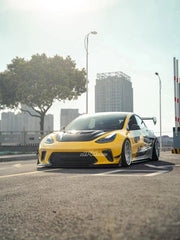 Tesla Model 3 Performance Long Range Standard Base 2017 2018 2019 2020 2021 2022 2023 with Aftermarket Parts - "Hacker" Widebody Front Bumper Canards Carbon Fiber / FRP from Robot Craftsman