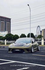 Tesla Model 3 Performance Long Range Standard Base 2017 2018 2019 2020 2021 2022 2023 with Aftermarket Parts - "Hacker" Widebody Front Bumper Canards Carbon Fiber / FRP from Robot Craftsman