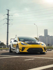 Tesla Model 3 Performance Long Range Standard Base 2017 2018 2019 2020 2021 2022 2023 with Aftermarket Parts - "Hacker" Widebody Wheel Arches & Side Skirts Carbon Fiber / FRP from Robot Craftsman