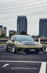 Tesla Model 3 Performance Long Range Standard Base 2017 2018 2019 2020 2021 2022 2023 with Aftermarket Parts - "Hacker" Widebody Wheel Arches & Side Skirts Carbon Fiber / FRP from Robot Craftsman