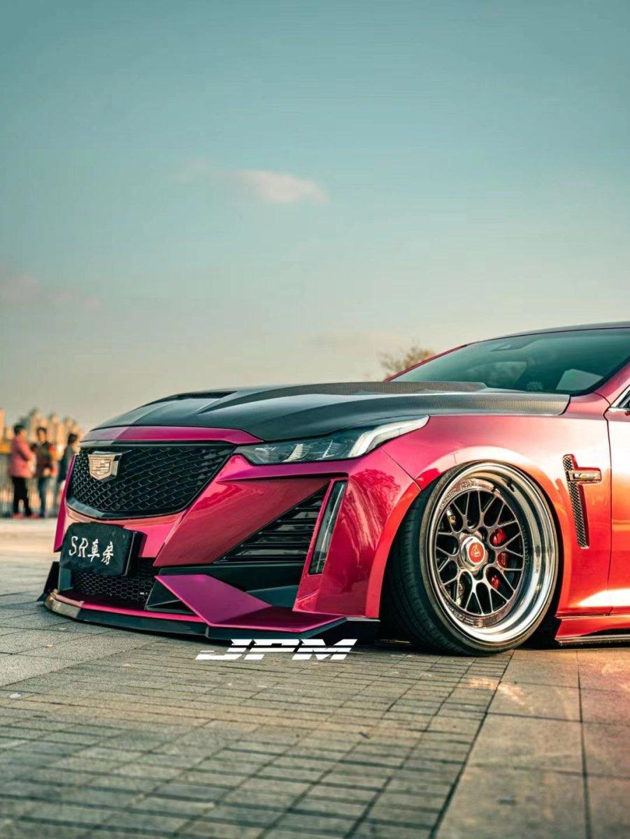 Cadillac CT5 CT5-V Sport Premium Luxury Base 2020 2021 2022 2023 2024 with Aftermarket Parts - "PRISM" Front Bumper & Front Lip Carbon Fiber / FRP from Robot Craftsman