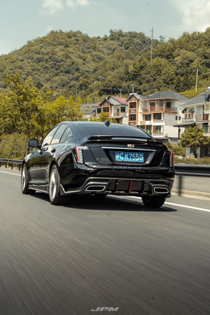 Cadillac CT5 CT5-V Blackwing Sport Premium Luxury Base 2020 2021 2022 2023 2024 with Aftermarket Parts - "PRISM" Rear Bumper & Diffuser Carbon Fiber / FRP from Robot Craftsman