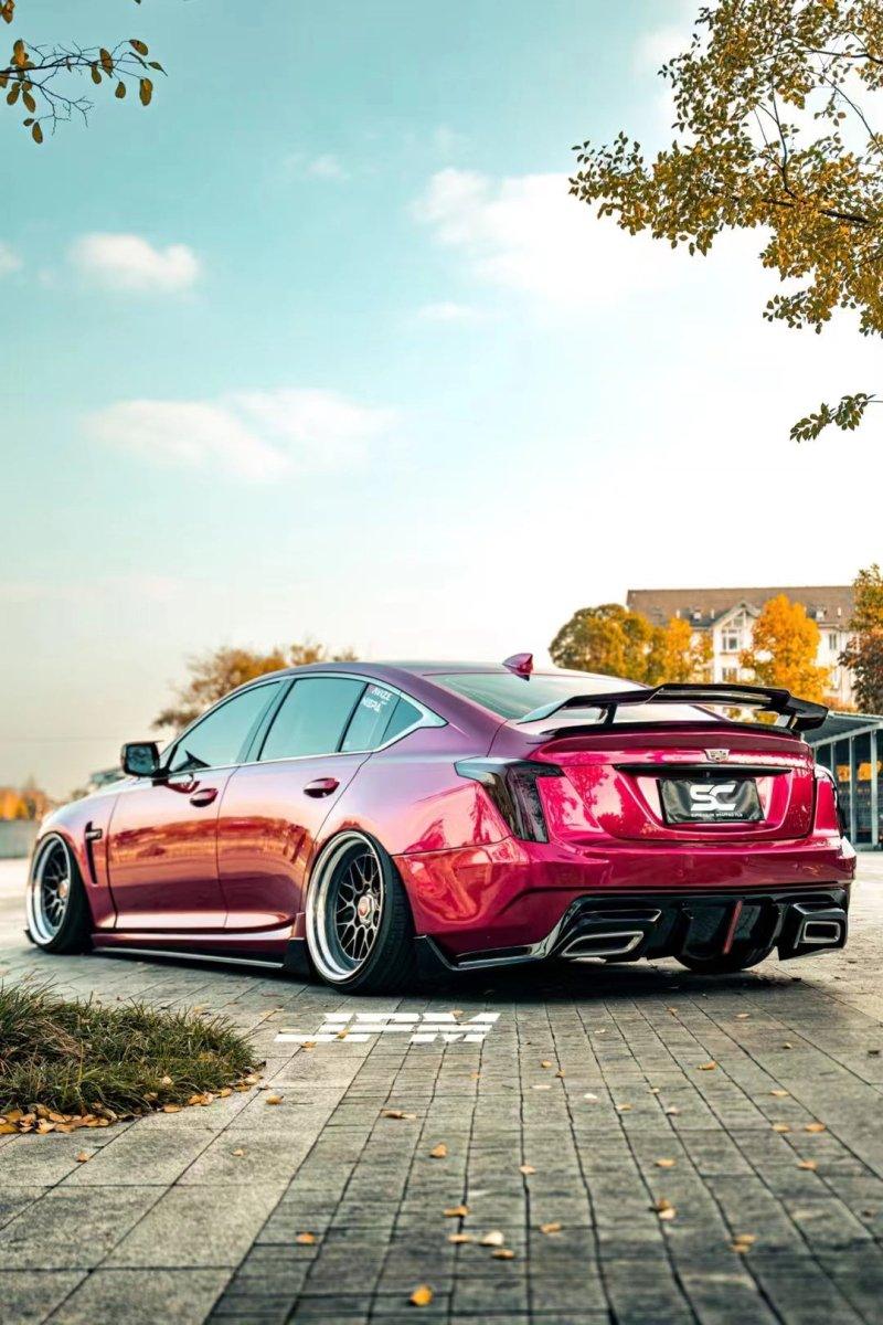 Cadillac CT5 CT5-V Blackwing Sport Premium Luxury Base 2020 2021 2022 2023 2024 with Aftermarket Parts - "PRISM" Rear Bumper & Diffuser Carbon Fiber / FRP from Robot Craftsman