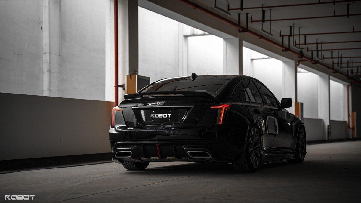 Cadillac CT5 CT5-V Blackwing Sport Premium Luxury Base 2020 2021 2022 2023 2024 with Aftermarket Parts - "PRISM" Rear Bumper & Diffuser Carbon Fiber / FRP from Robot Craftsman