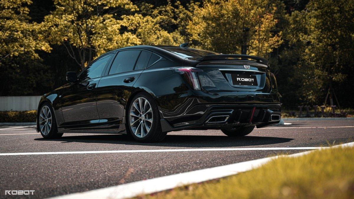 Cadillac CT5 CT5-V Blackwing Sport Premium Luxury Base 2020 2021 2022 2023 2024 with Aftermarket Parts - "PRISM" Rear Bumper & Diffuser Carbon Fiber / FRP from Robot Craftsman