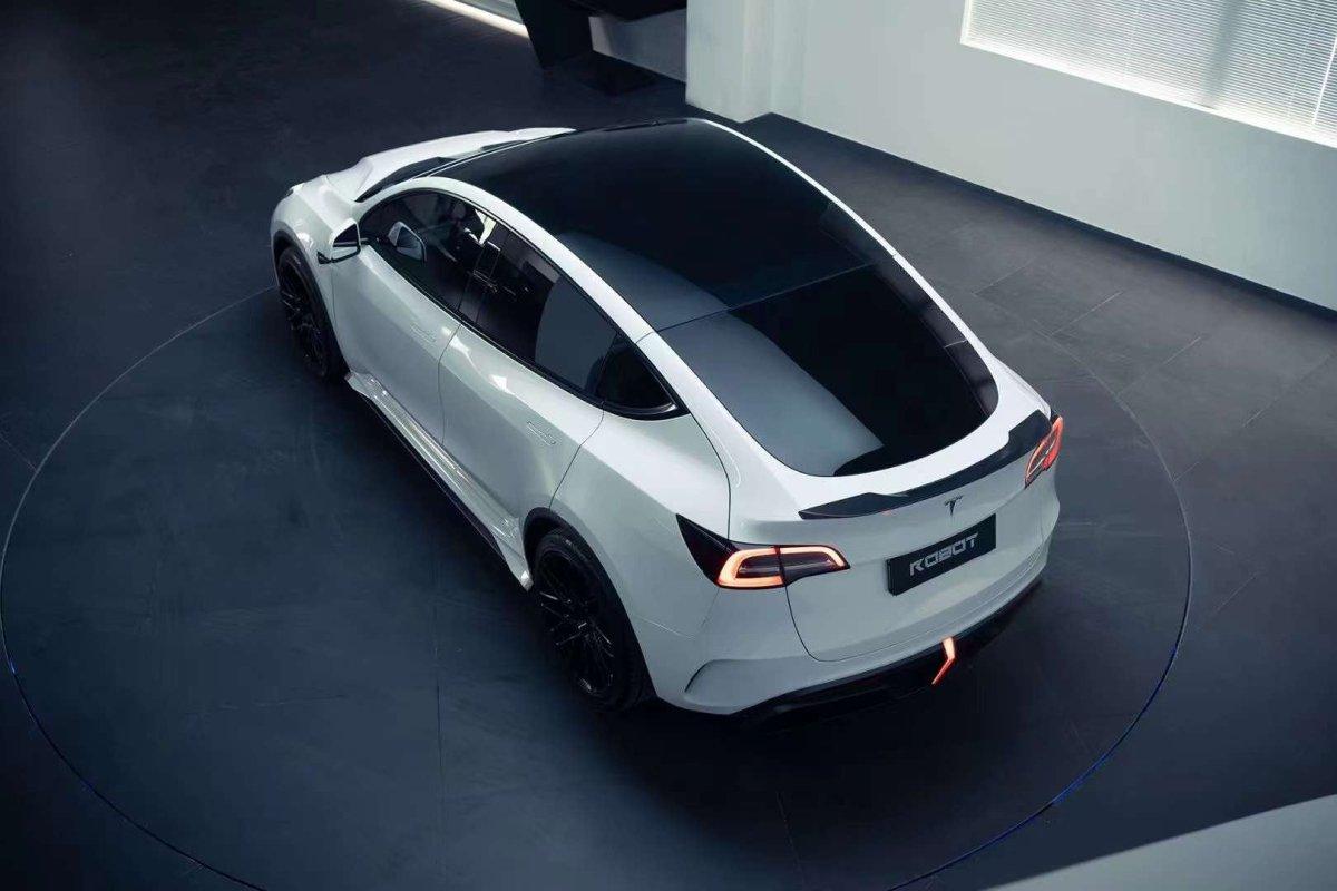 Tesla Model Y Performance AWD Long Range RWD Standard 2020 2021 2023 2024 with Aftermarket Parts - "STARSHIP" Rear Ducktail Spoiler Carbon Fiber / FRP from Robot Craftsman