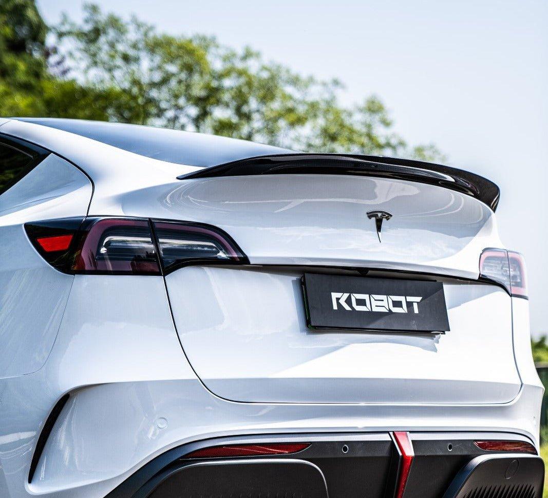 Tesla Model Y Performance AWD Long Range RWD Standard 2020 2021 2023 2024 with Aftermarket Parts - "STARSHIP" Rear Ducktail Spoiler Carbon Fiber / FRP from Robot Craftsman