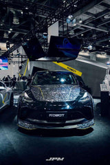 Tesla Model Y Performance AWD Long Range RWD Standard 2020 2021 2023 2024 with Aftermarket Parts - "STARSHIP" Stage 1 Corner Lip (2 pcs) & Stage 2 Corner Lip (4 pcs) & Front Bumper Carbon Fiber from Robot Craftsman